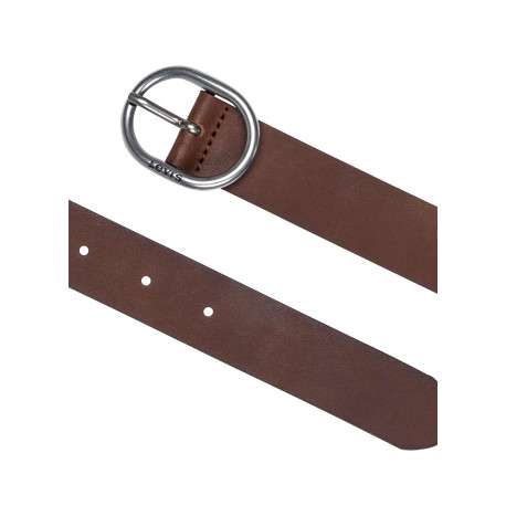 Ceinture en cuir lisse pourvue d'une fermeture argentée au nom de la marque - Image 2