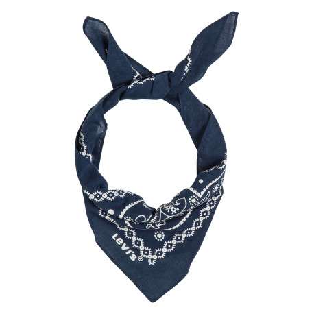 Foulard carré en coton marine orné d'un motif cachemire contrasté