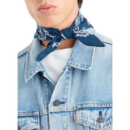 Foulard carré en coton marine orné d'un motif cachemire contrasté - Image 3