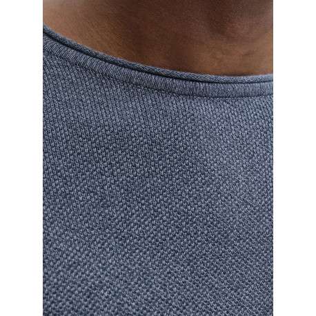 Pull en coton biologique bleu uni avec une coupe droite et un col montant - Image 2