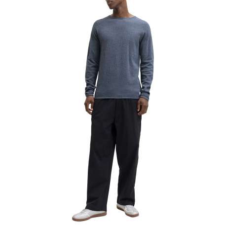 Pull en coton biologique bleu uni avec une coupe droite et un col montant - Image 3