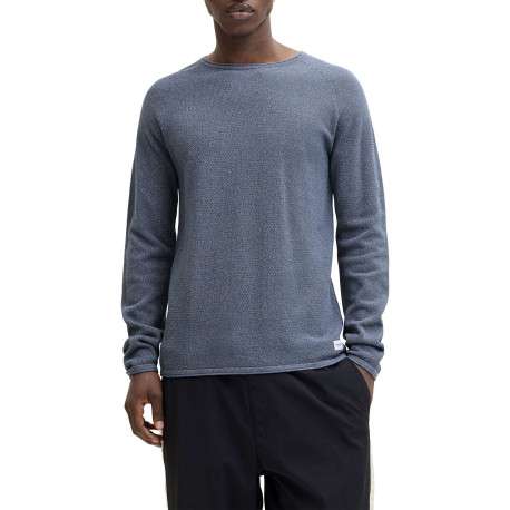 Pull en coton biologique bleu uni avec une coupe droite et un col montant - Image 5
