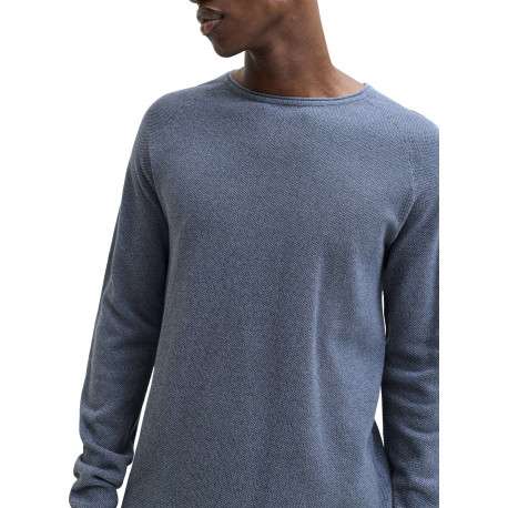 Pull en coton biologique bleu uni avec une coupe droite et un col montant - Image 6