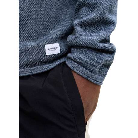 Pull en coton biologique bleu uni avec une coupe droite et un col montant - Image 7