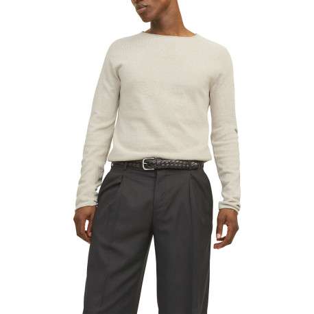 Pull en coton biologique beige uni avec une coupe droite et un col montant - Image 5