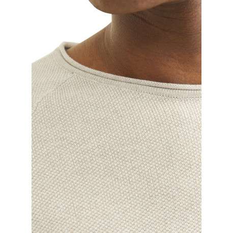Pull en coton biologique beige uni avec une coupe droite et un col montant - Image 7