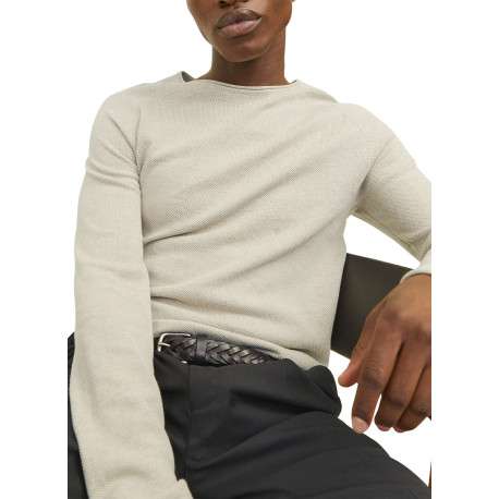 Pull en coton biologique beige uni avec une coupe droite et un col montant - Image 8