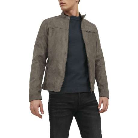 Blouson taupe uni effet daim avec une coupe droite et 3 poches zippées - Image 2