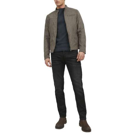 Blouson taupe uni effet daim avec une coupe droite et 3 poches zippées - Image 3