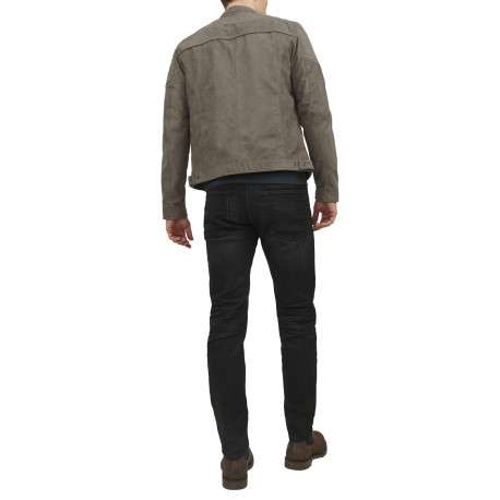 Blouson taupe uni effet daim avec une coupe droite et 3 poches zippées - Image 4