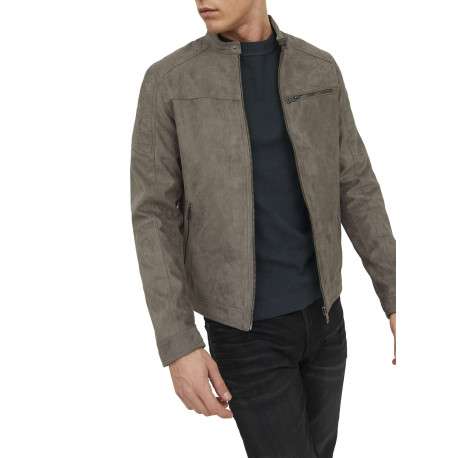 Blouson taupe uni effet daim avec une coupe droite et 3 poches zippées - Image 6