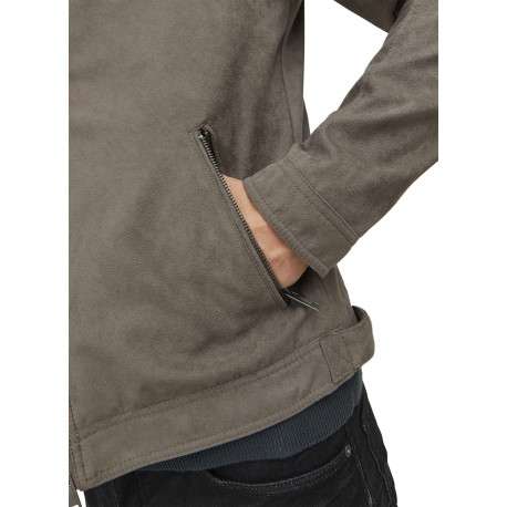 Blouson taupe uni effet daim avec une coupe droite et 3 poches zippées - Image 7