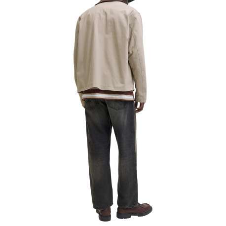 Blouson en coton beige uni avec un col à revers contrasté en velours - Image 4