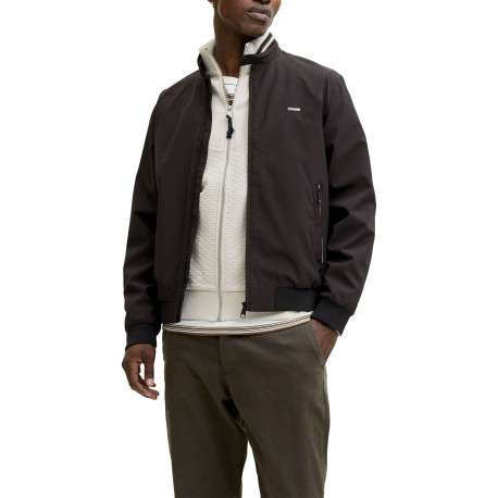 Bomber noir uni avec des manches longues et pourvu d'un col boutonné - Image 5