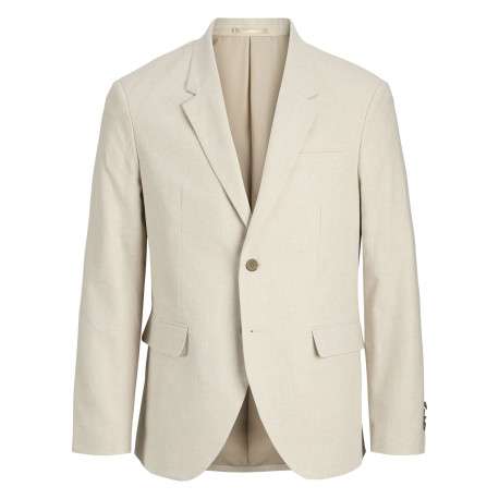 Veste blazer de costume en coton et lin mélangé beige uni avec une coupe slim