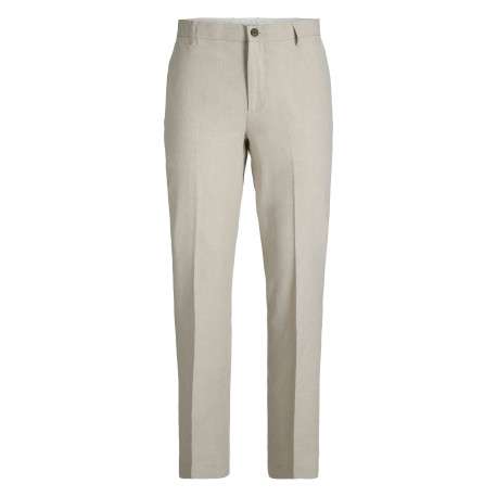 Pantalon de costume en coton et lin mélangé beige uni avec une coupe slim