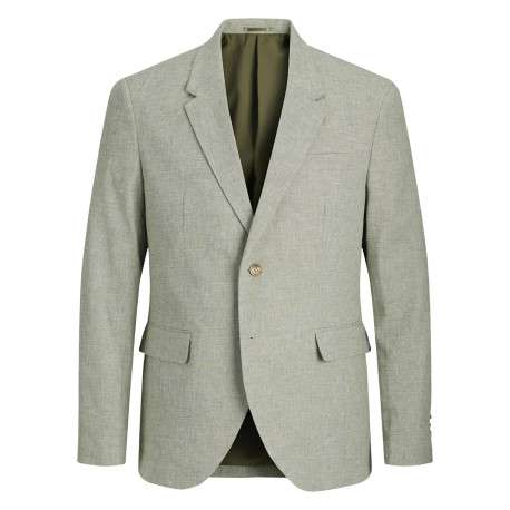 Veste blazer de costume en coton et lin mélangé olive uni avec une coupe slim