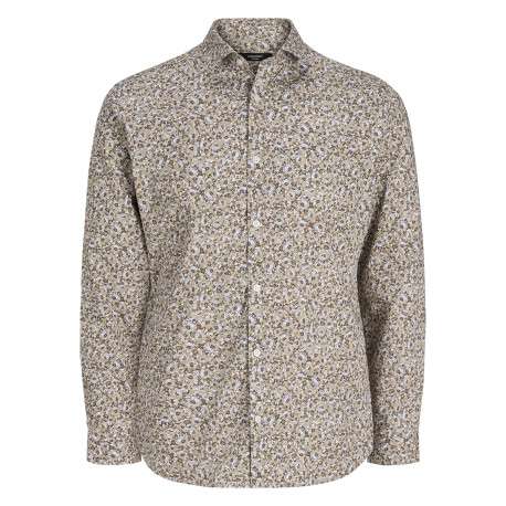 Chemise en coton beige à motif floral imprimé avec une coupe slim