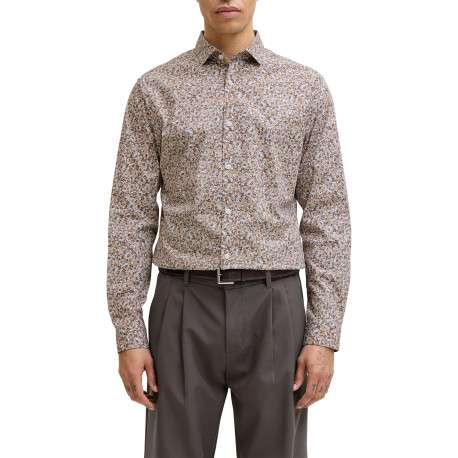 Chemise en coton beige à motif floral imprimé avec une coupe slim - Image 2