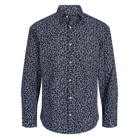 Chemise en coton bleu marine à motif floral imprimé avec une coupe slim