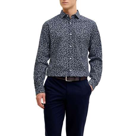Chemise en coton bleu marine à motif floral imprimé avec une coupe slim - Image 2