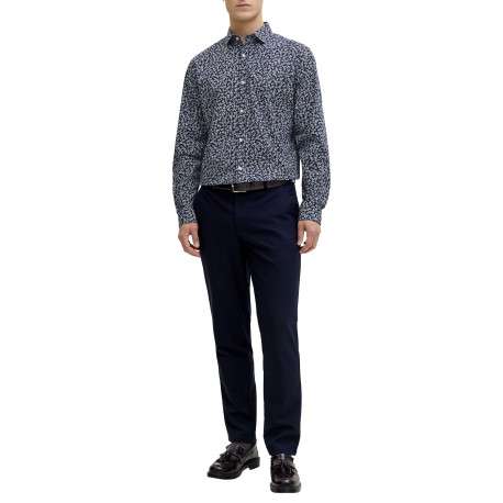 Chemise en coton bleu marine à motif floral imprimé avec une coupe slim - Image 3