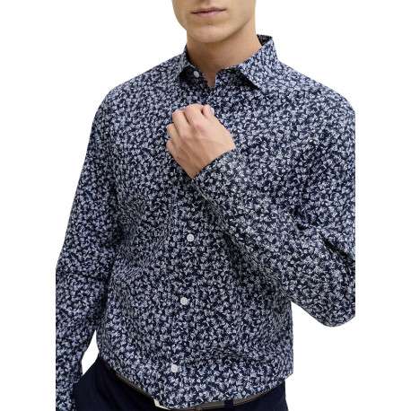 Chemise en coton bleu marine à motif floral imprimé avec une coupe slim - Image 5