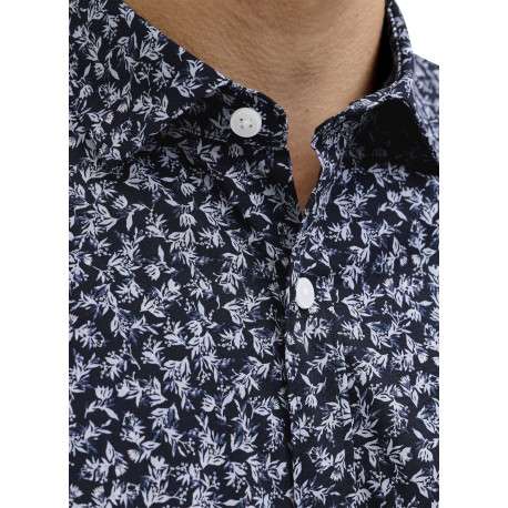 Chemise en coton bleu marine à motif floral imprimé avec une coupe slim - Image 6