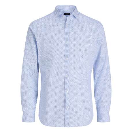 Chemise en coton bleu clair à motifs géométriques imprimés avec une coupe slim