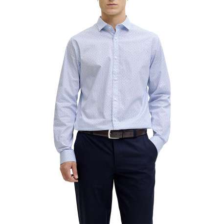 Chemise en coton bleu clair à motifs géométriques imprimés avec une coupe slim - Image 5