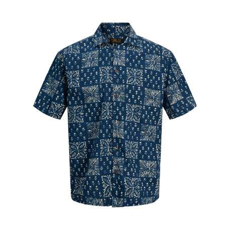 Chemise en coton marine à motif floral imprimé avec une coupe droite