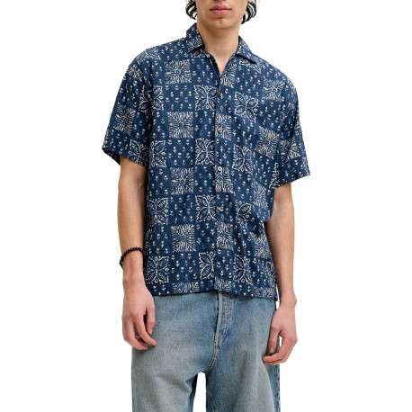 Chemise en coton marine à motif floral imprimé avec une coupe droite - Image 2