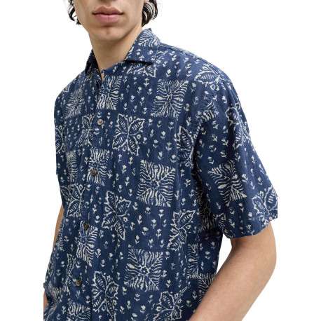 Chemise en coton marine à motif floral imprimé avec une coupe droite - Image 5