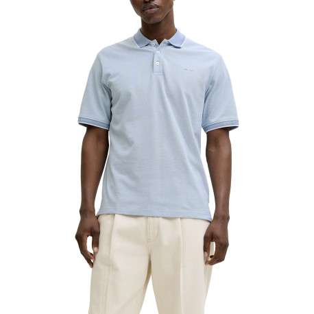 Polo bleu ciel uni en maille piquée avec une coupe droite et des manches courtes - Image 2