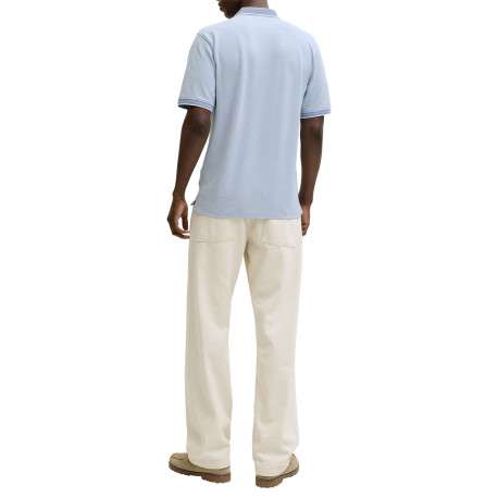 Polo bleu ciel uni en maille piquée avec une coupe droite et des manches courtes - Image 4