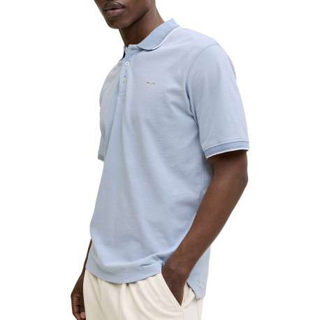 Polo bleu ciel uni en maille piquée avec une coupe droite et des manches courtes - Image 5