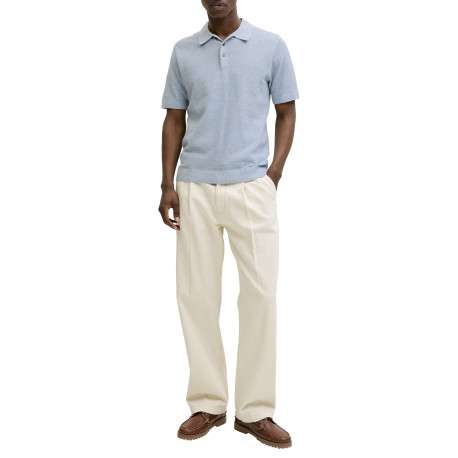 Polo en coton bleu ciel uni avec des manches courtes et une coupe droite - Image 3