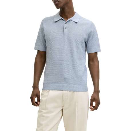 Polo en coton bleu ciel uni avec des manches courtes et une coupe droite - Image 5