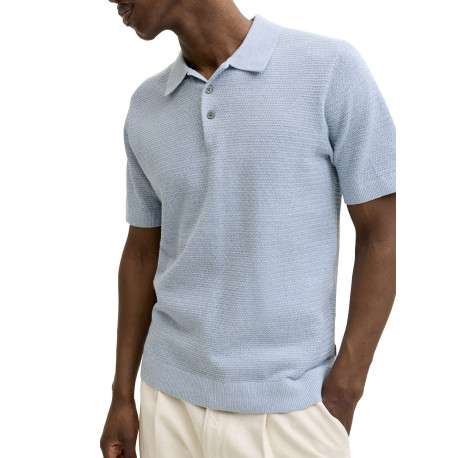 Polo en coton bleu ciel uni avec des manches courtes et une coupe droite - Image 6