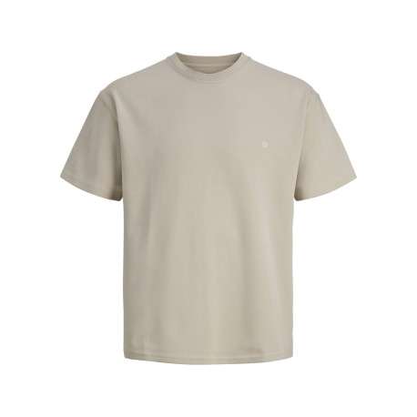 T-shirt beige uni basique avec une coupe droite et un col rond