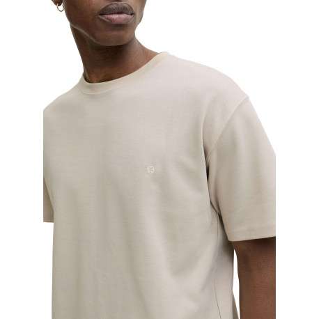 T-shirt beige uni basique avec une coupe droite et un col rond - Image 6