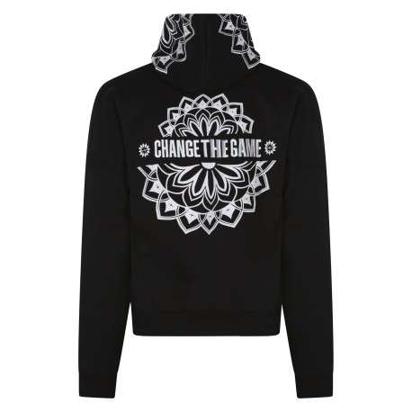 Pull noir à motifs avec une coupe droite à capuche et à manches longues - Image 2