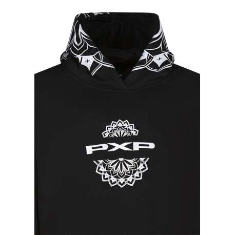 Pull noir à motifs avec une coupe droite à capuche et à manches longues - Image 3