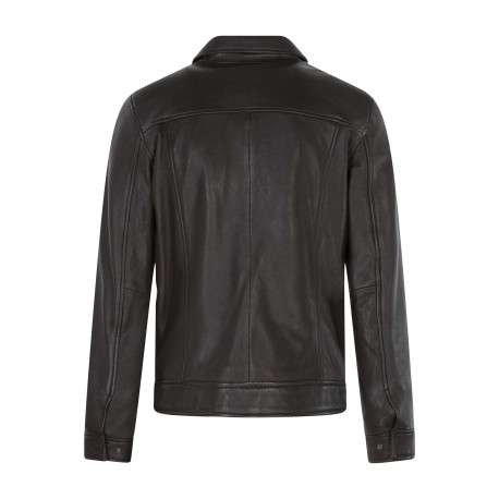 Blouson en cuir de mouton marron uni avec une coupe droite et un col à revers - Image 2