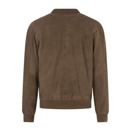 Blouson en cuir de mouton beige uni avec une coupe droite et un col rond - Image 2