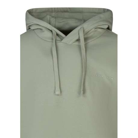 Sweat en coton mélangé vert uni avec une coupe droite et une capuche - Image 3