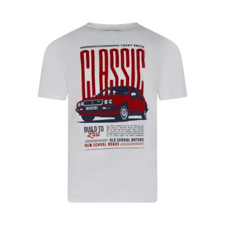 T-shirt en coton blanc uni avec une coupe droite et un col rond - Image 2