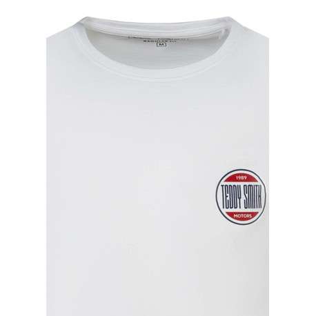T-shirt en coton blanc uni avec une coupe droite et un col rond - Image 3