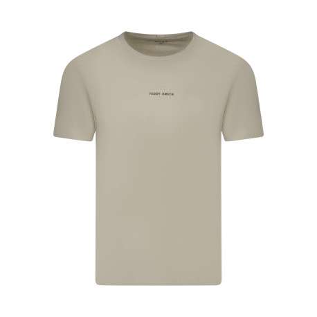 T-shirt en coton beige uni avec une coupe droite et un col rond