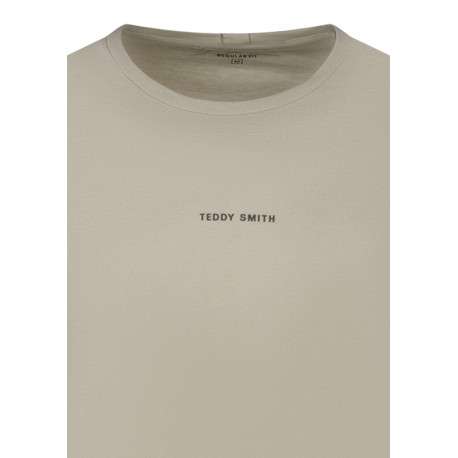 T-shirt en coton beige uni avec une coupe droite et un col rond - Image 3